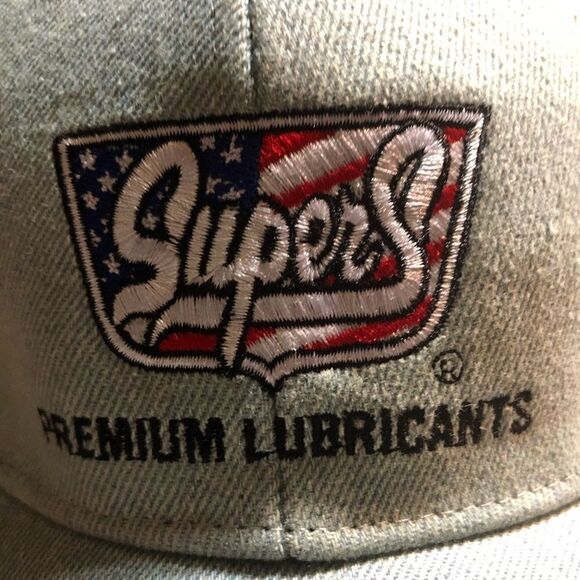 Super S Premuim Lubricants Logo Denim Hat Cap Mesh Snapback US Flag NWOT - Picture 2 of 8